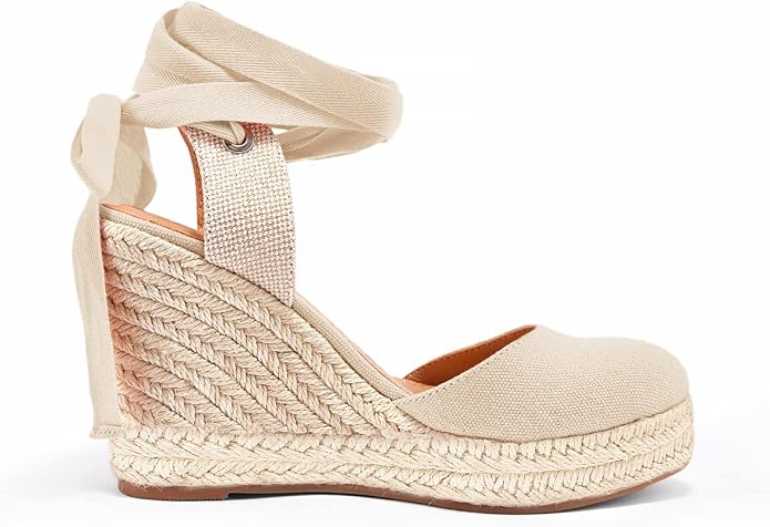 FISACE Womens Summer Espadrille Heel Platform Wedge Sandals Ankle Buckle Strap - Image 3