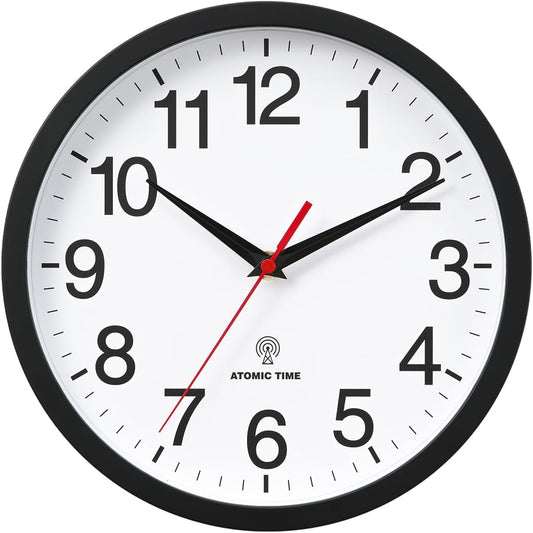 Atomic Wall Clock, Modern 10 Inch Battery Operated Wall Clocks, Analog Clock for Living Room, Office, Home, Bedroom, Kitchen, Bathroom(Black)