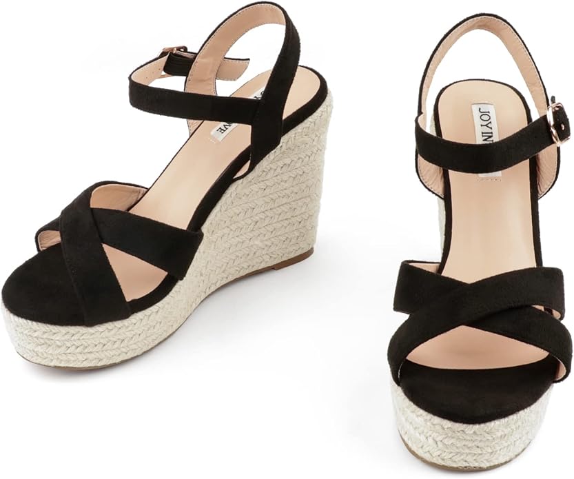 JOY IN LOVE Womens Espadrilles Wedge Sandals Platform Heels Ankle Strap Open - Image 2
