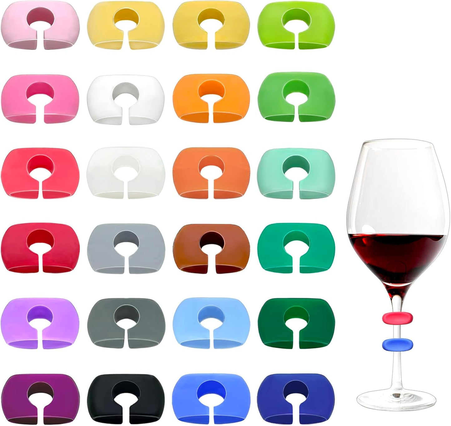 24PCS Wine Glass Markers Charms, Reusable Silicone Drink Tags for Wine Glasses, Champagne, Cocktails & Beer Bottles, Colorful Cup Identifiers for Bar, Party, Wedding, Birthday & Home Entertaining(colorful)
