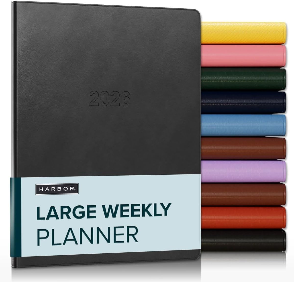 Harbor Large Weekly Monthly Planner 2025-2026 - Calendar Planner and Notebook, Durable Faux Leather, 192 Pages, Softcover & Book Bound - Cambridge Black - 9.75 x 7.5 "