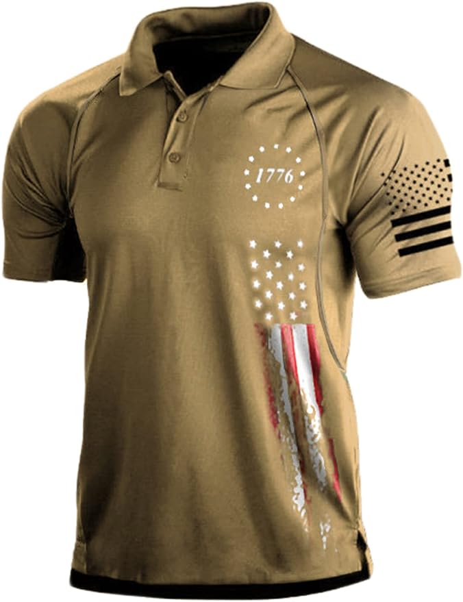 HARGLESMAN Men's 1776 Independence Day American Flag Short Sleeve Polo Golft by HARGLESMAN