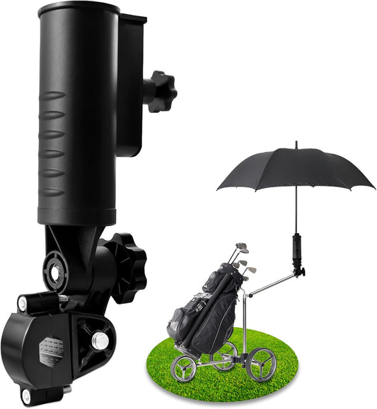 iLSKW Heavy Duty Golf Push Cart Umbrella Holder Upgraded Strong Windproof Design Aluminium Alloy Base with 180 Degrees Adjustment Stroller Umbrella Holder for Mobility Scooter, Wheelchair, Wagon Cart