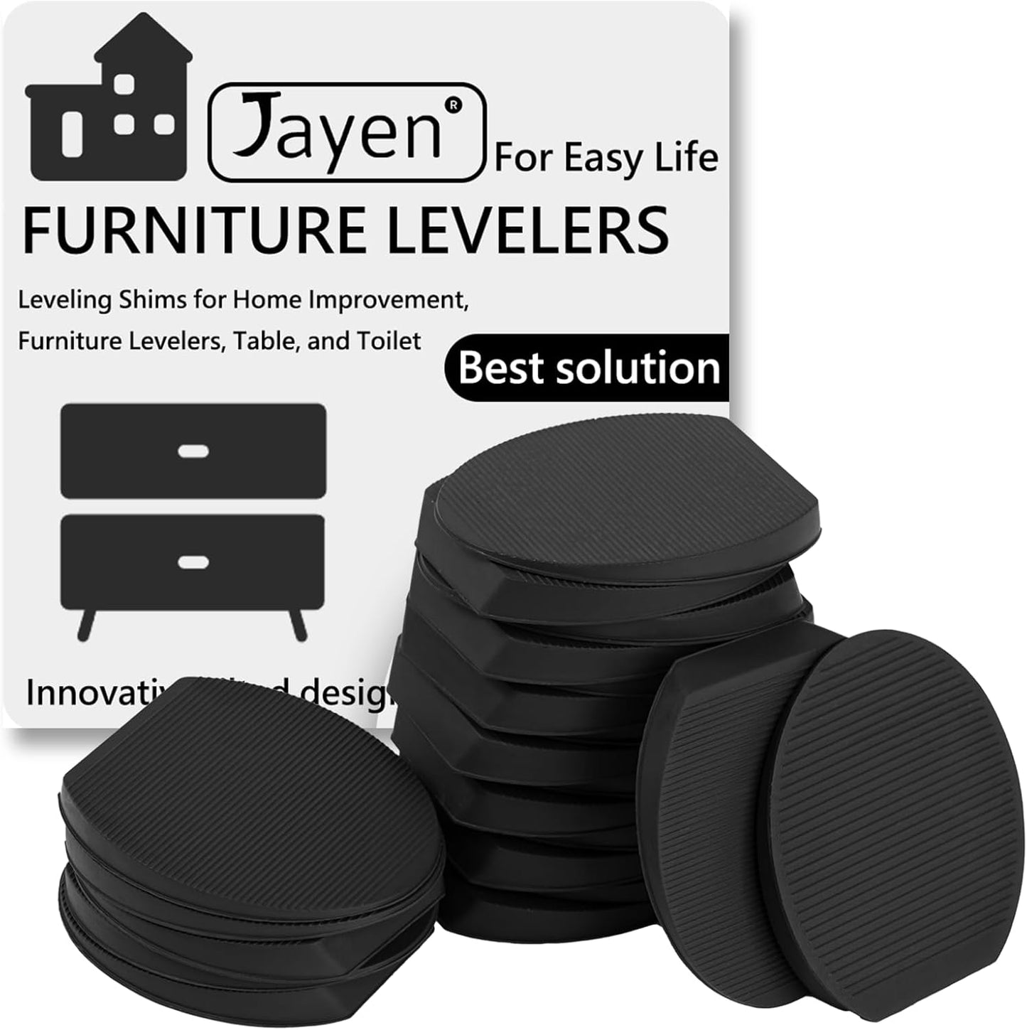 Jayen Rubber Shims 20 Pack – Non-Slip Furniture Levelers & Stackable Wedges for Tables, Toilets, Appliances & More – DIY Home Improvement, Black