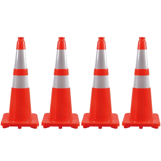 4 Pack 28" Traffic Cones – Durable Orange PVC Safety Cones with Reflective Collars for Parking, Construction, Roadwork & Driving Practice