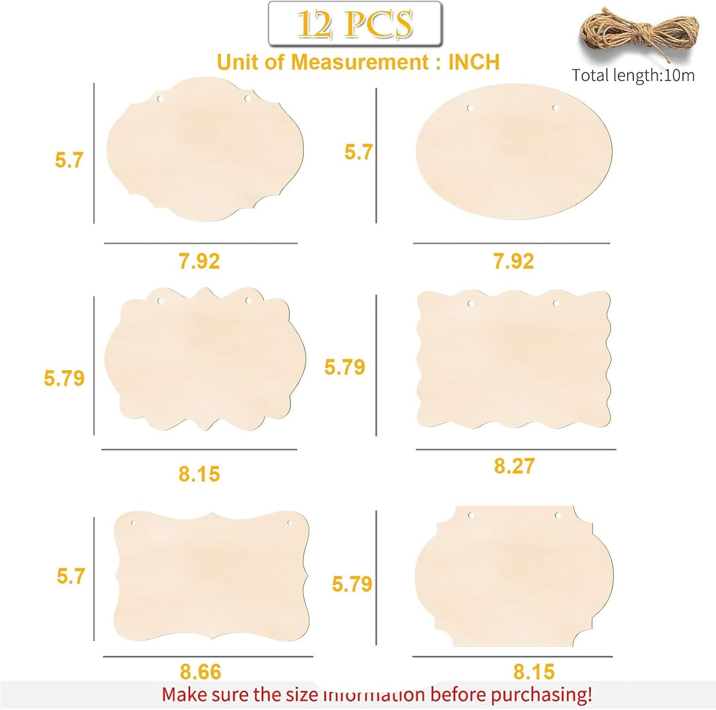 12Pcs Unfinished Wood Crafts, Rectangle-Shaped Wood Plaques for Carfts, Door Hanger, Burning, Painting, DIY Wooden Sign Crafts Holiday Christmas Thanksgiving Day Home Decor, 8.8 x 5.7 Inches