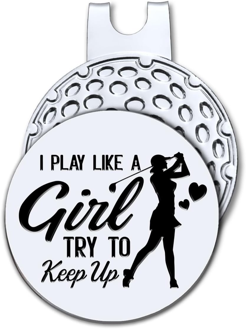 Hafhue I Play Like A Girl Try to Keep Up Golf Ball Marker with Magnetic Hat Clip, Funny Golf Accessories and Golf Gifts for Women Her Wife Daughter, Birthday for Golfer Golf Lovers