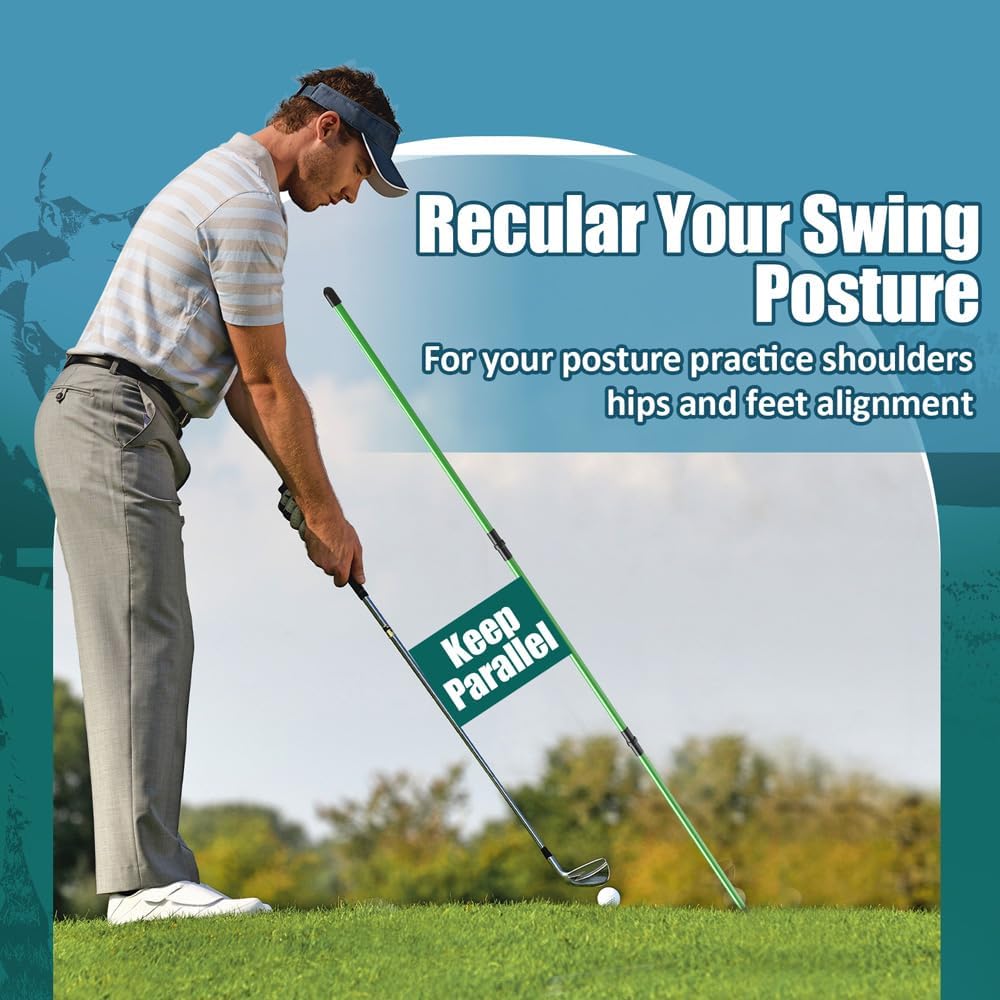 2 Pack Premium Golf Alignment Sticks, 48 Inches Fluorescent Green Golf Training Aid for Aiming, Putting, Full Swing, Collapsible Golf Swing Trainer with Clear Tube Sleeve for Easy Carrying