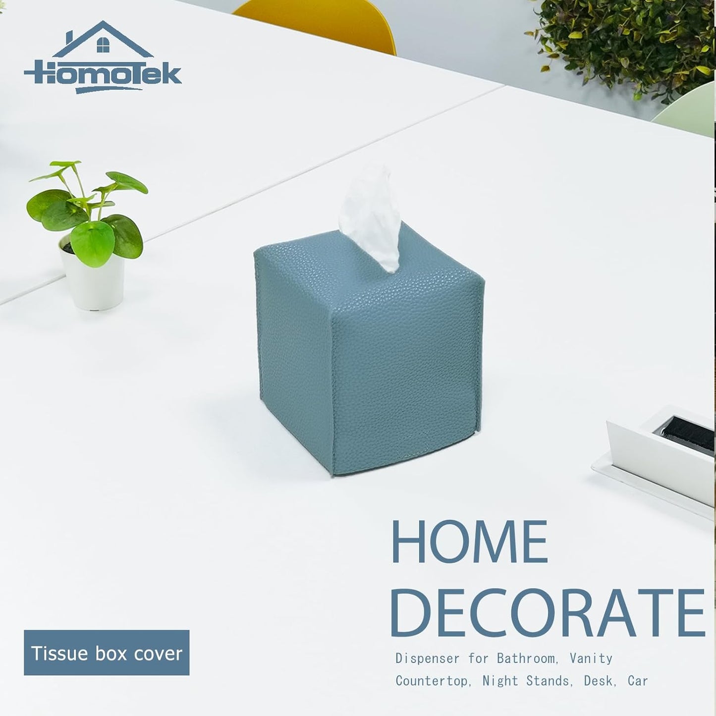 HOMOTEK 2 Pack Tissue Box Cover, Square PU Leather Tissue Holder, Decorative Facial Tissue Cube Paper Organizer Dispenser for Bathroom, Night Stands, Desk, Car 5X5X5'' - Aqua Blue, Pebble Grain