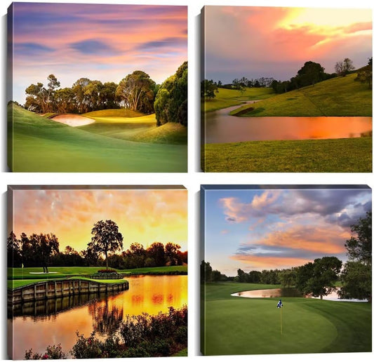 Golf Course Wall Art Pictures Golf Course Poster Canvas Prints USA Golf Artwork Wall Decor for Living Room Bedroom Office Bathroom Home Decorations Framed Ready to Hang (16''W x 16''H x 4)