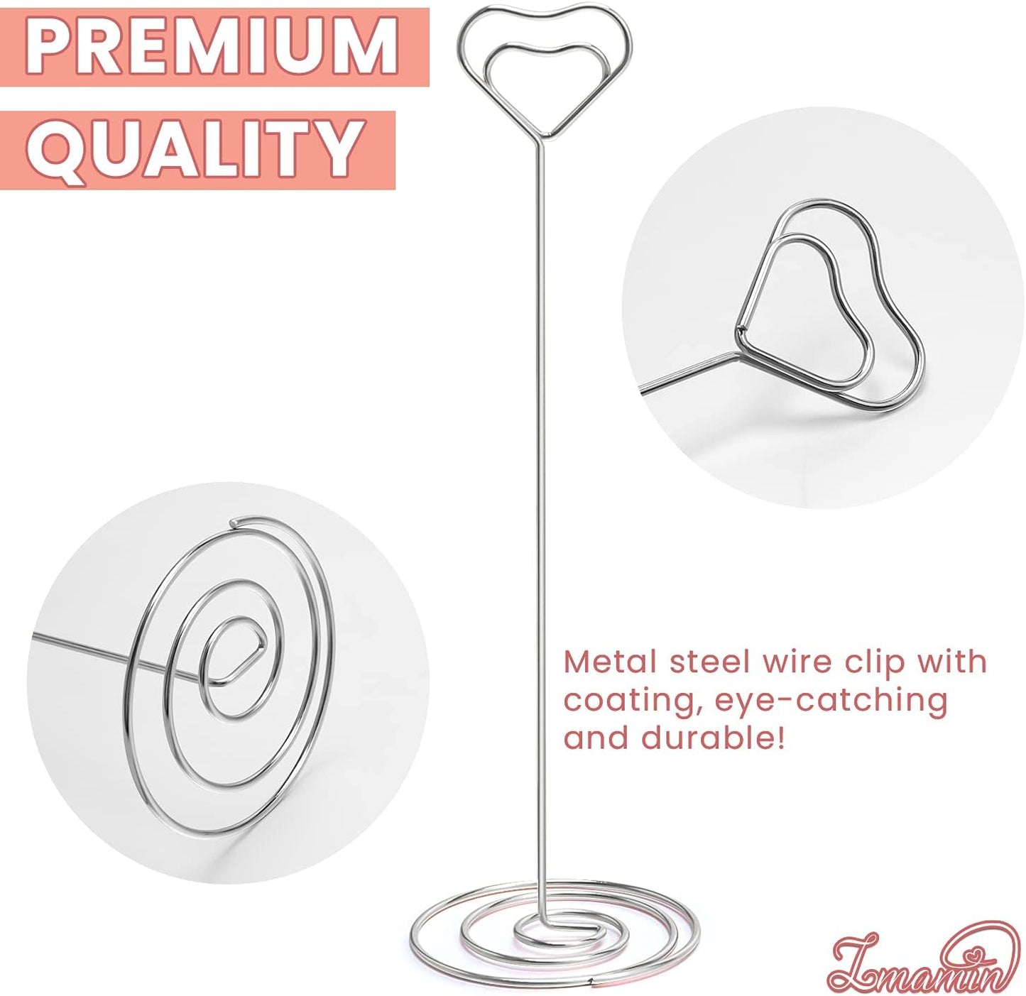 16pcs Place Card Holders, 8.75 Inches Tall Table Number Holders, Silver Picture Holder for Tables with Heart Shaped Clip for Wedding, Photos, Food Signs, Memo Notes, Restaurant, Birthday