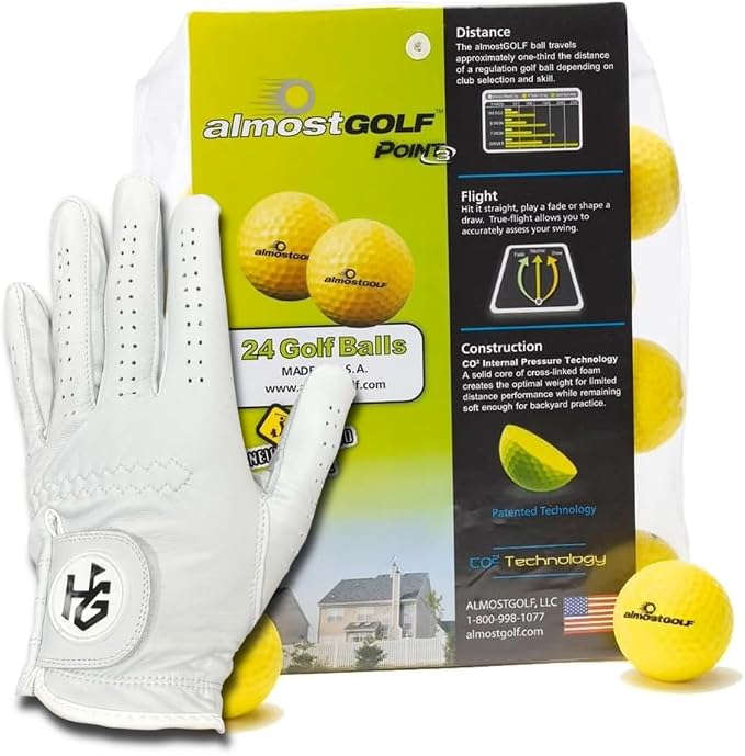 Men’s Golf Glove + 24 Yellow Almost Golf Practice Balls + Poker Chip Ball by HELLAFARGOLF