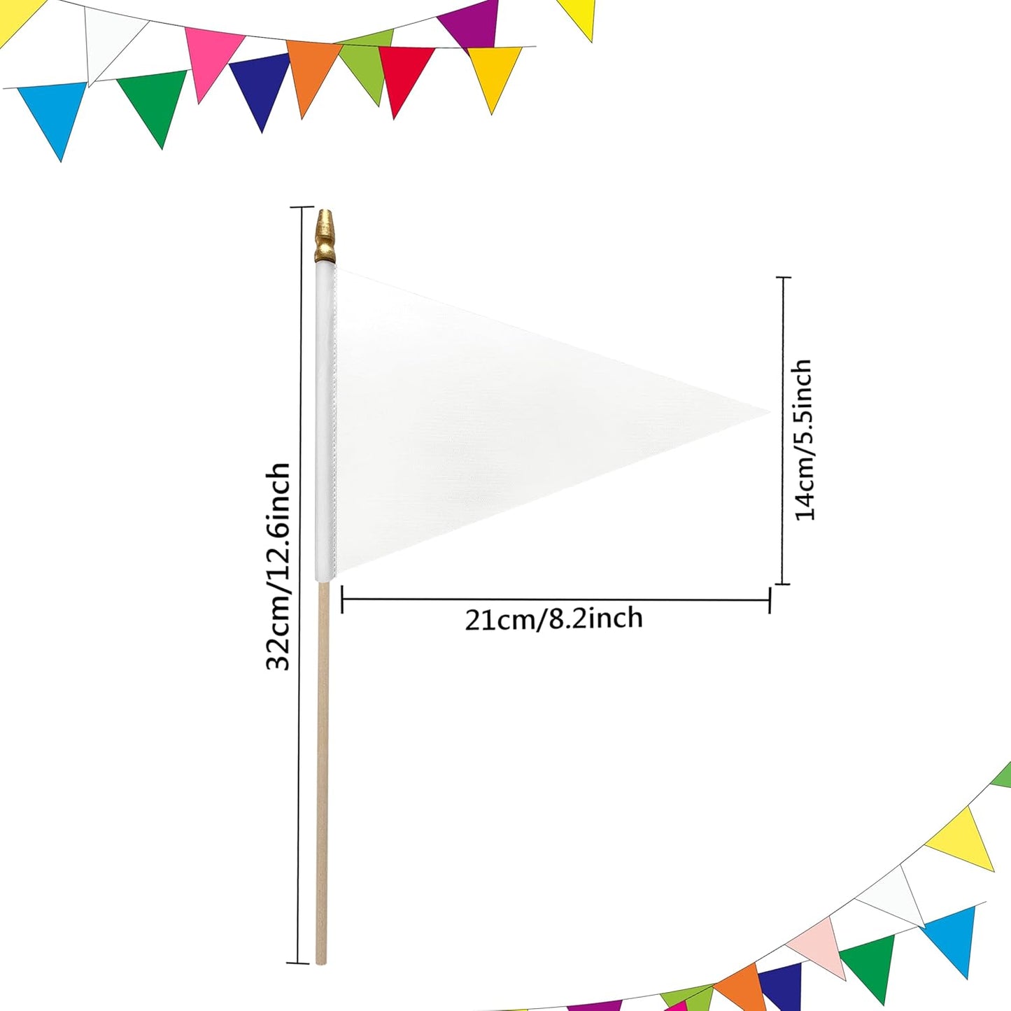 20 Pack Solid Color White Blank Pennant Flags on Wood Stick Small Mini Plain DIY Graffiti Flags,Decorations for Parades,Grand Opening,Kids Birthday,Sports Clubs,5x8 Inch