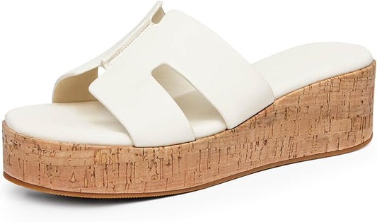 Coutgo Women's Platform Wedge Sandals Open Toe Slip On Slides Cork Heeled by Coutgo