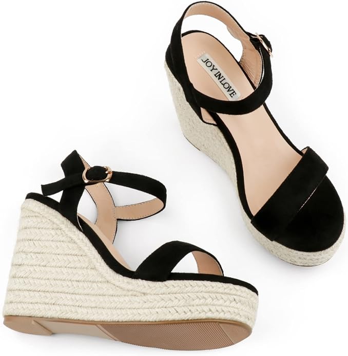 JOY IN LOVE Womens Espadrilles Wedge Sandals Platform Heels Ankle Strap Open - Image 3