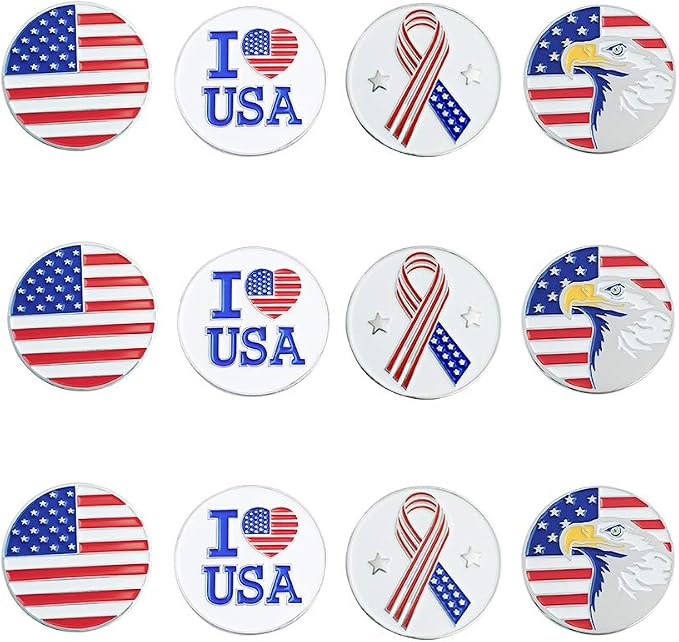 Golf Ball Markers Assorted Patterns Value Pack of 12 Golf Gifts, Golf Cap Clips by GOLTERS