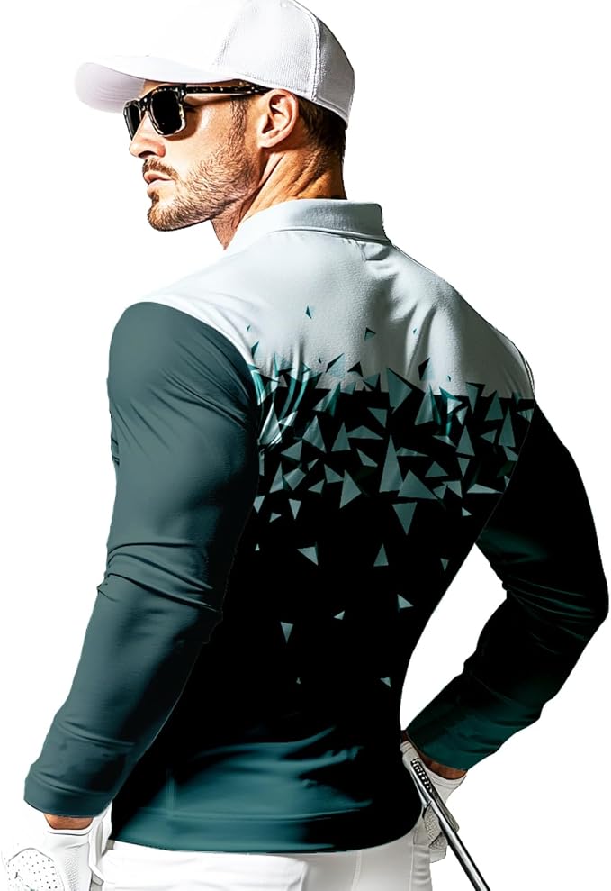 Men's Long Sleeve Golf Shirt Quick Dry 3 Button Work Fishing Outdoor Casual - Image 2