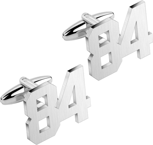 AMITER Mens Cufflinks with Number, Classic Silver Personalized Cuff Links for Men, Sport’s Day Casual or Formal Shirts