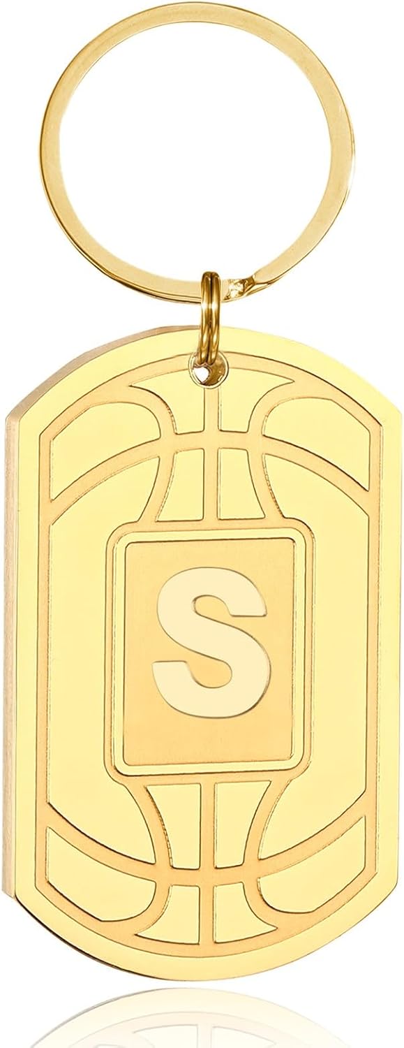 Initial Keychain Gifts for Men,Basketball Dog Tag Mens Keychains for Men Him Dad