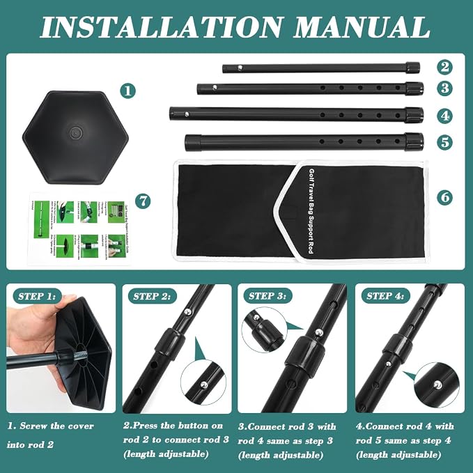 Golf Travel Bag Support Pole, Golf Travel Cover Protection System - Image 6