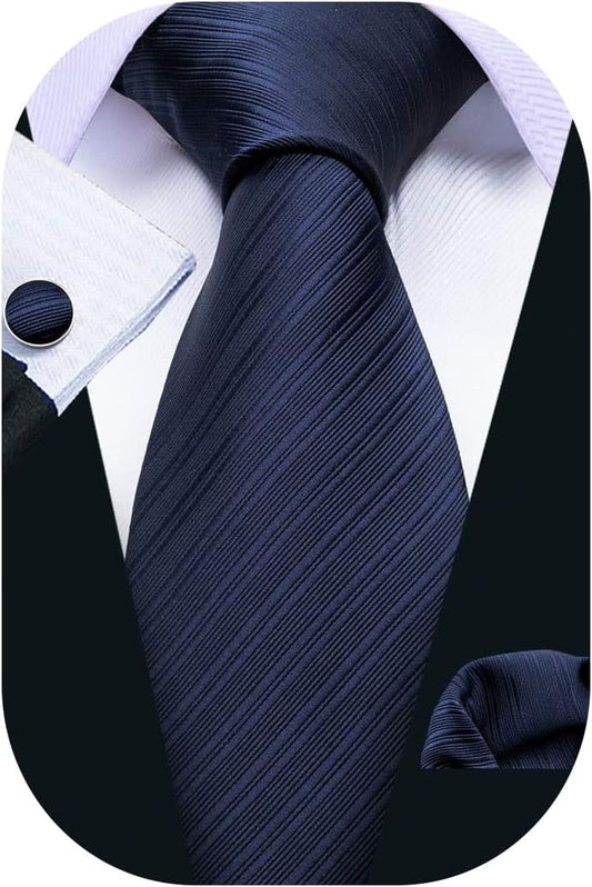 Barry.Wang Designer Classic Ties for Men Set Formal Pocket Square Cufflink Check Plaid