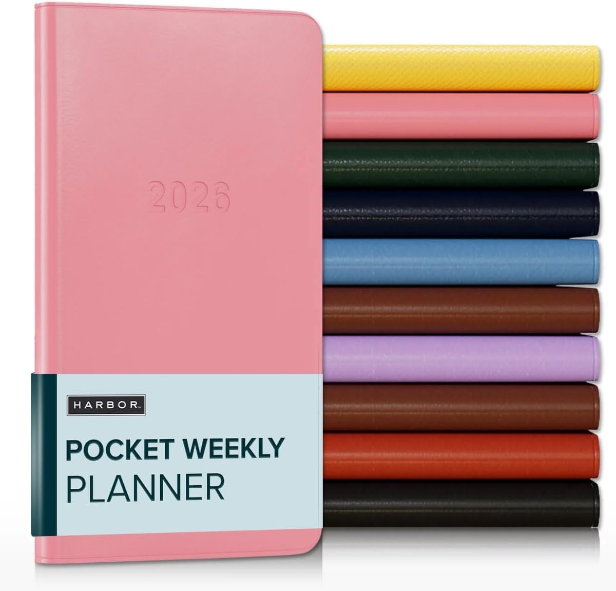 Harbor Pocket Weekly Monthly Planner 2025-2026 - Calendar Planner and Notebook, Durable Faux Leather, 192 Pages, Softcover & Book Bound - Cambridge Flamingo - 6 x 3.25 "