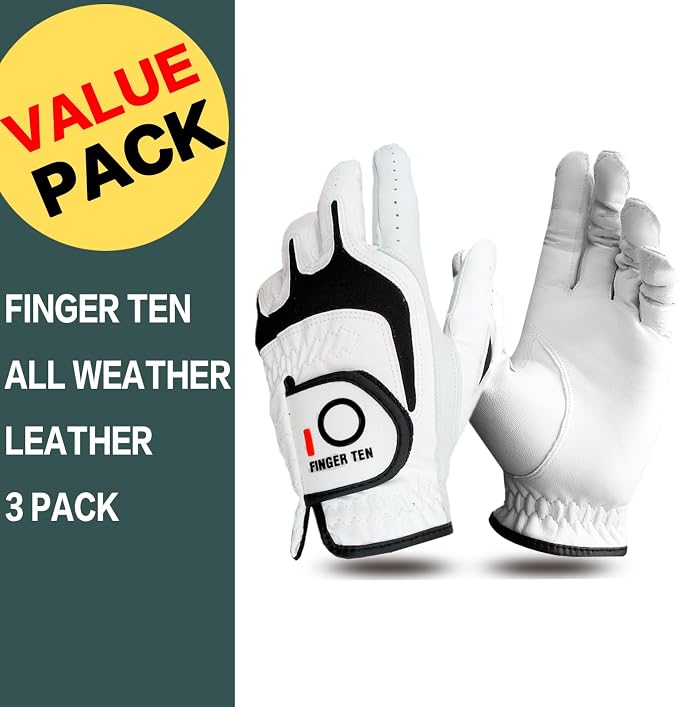 FINGER TEN Premium Cabretta Leather Golf Gloves Men 3 Pack - Image 2