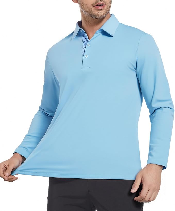 Alex Vando Mens Golf Shirt Moisture Wicking Quick-Dry Solid Long Sleeve Polo - Image 3