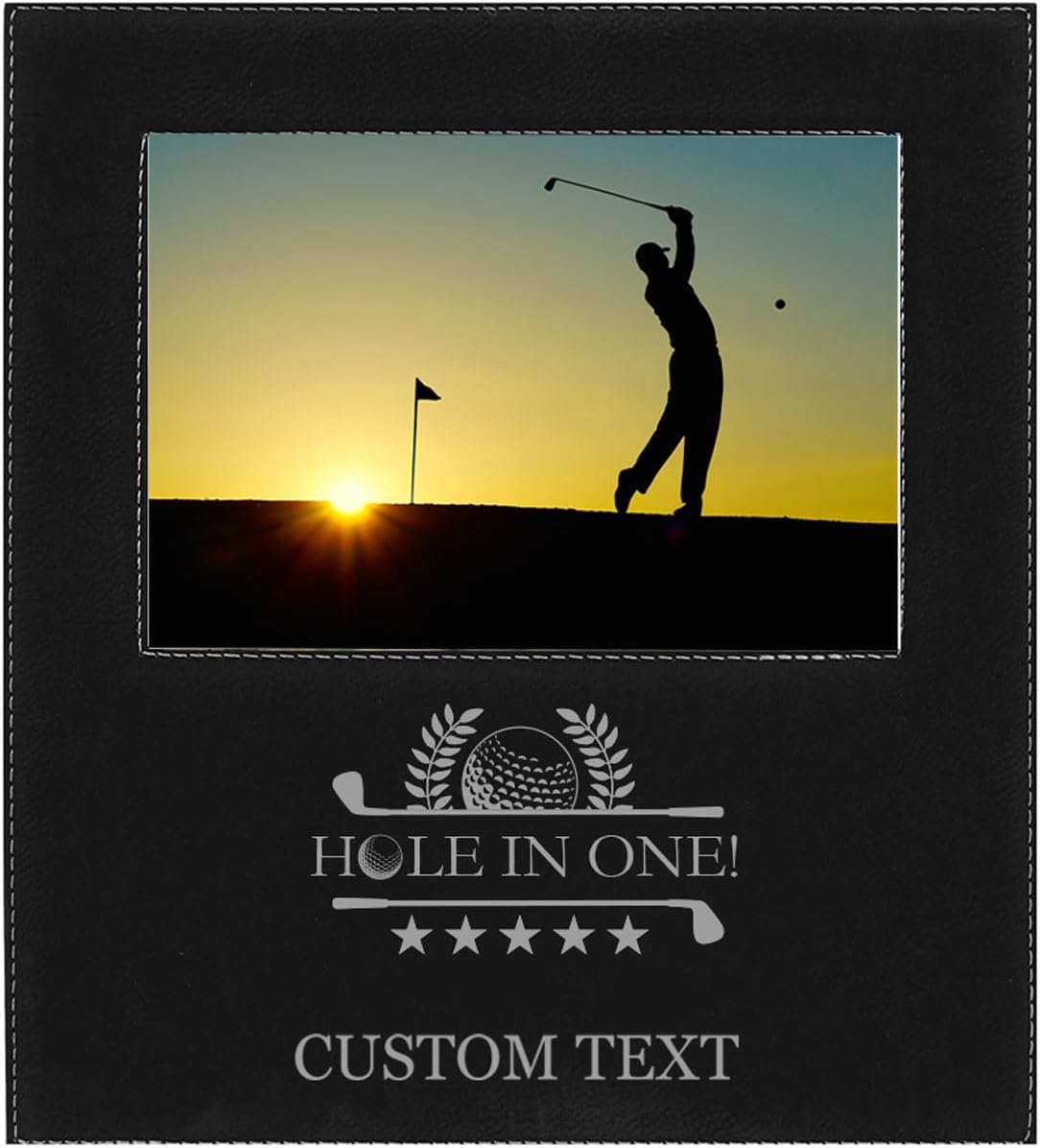Hole-in-One Golfing Golf Faux Leather Black Leatherette Personalized Group Picture Family 4x6 Custom Landscape Horizontal Kid's Photo Customized Frame