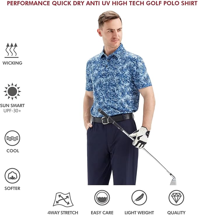 Golf Shirts for Men Dry Fit Short Sleeve Print Performance Moisture Wicking - Image 5
