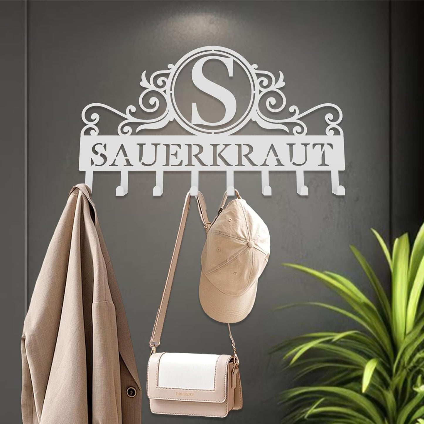 10" Custom Metal Key Rack Hooks, Personalized Key Holder for Wall,Name Background Letter Theme Wall Decoration Key Hooks, Key Hanger Organizer for Living Room, Entryway, Bathroom, Kitchen Decor