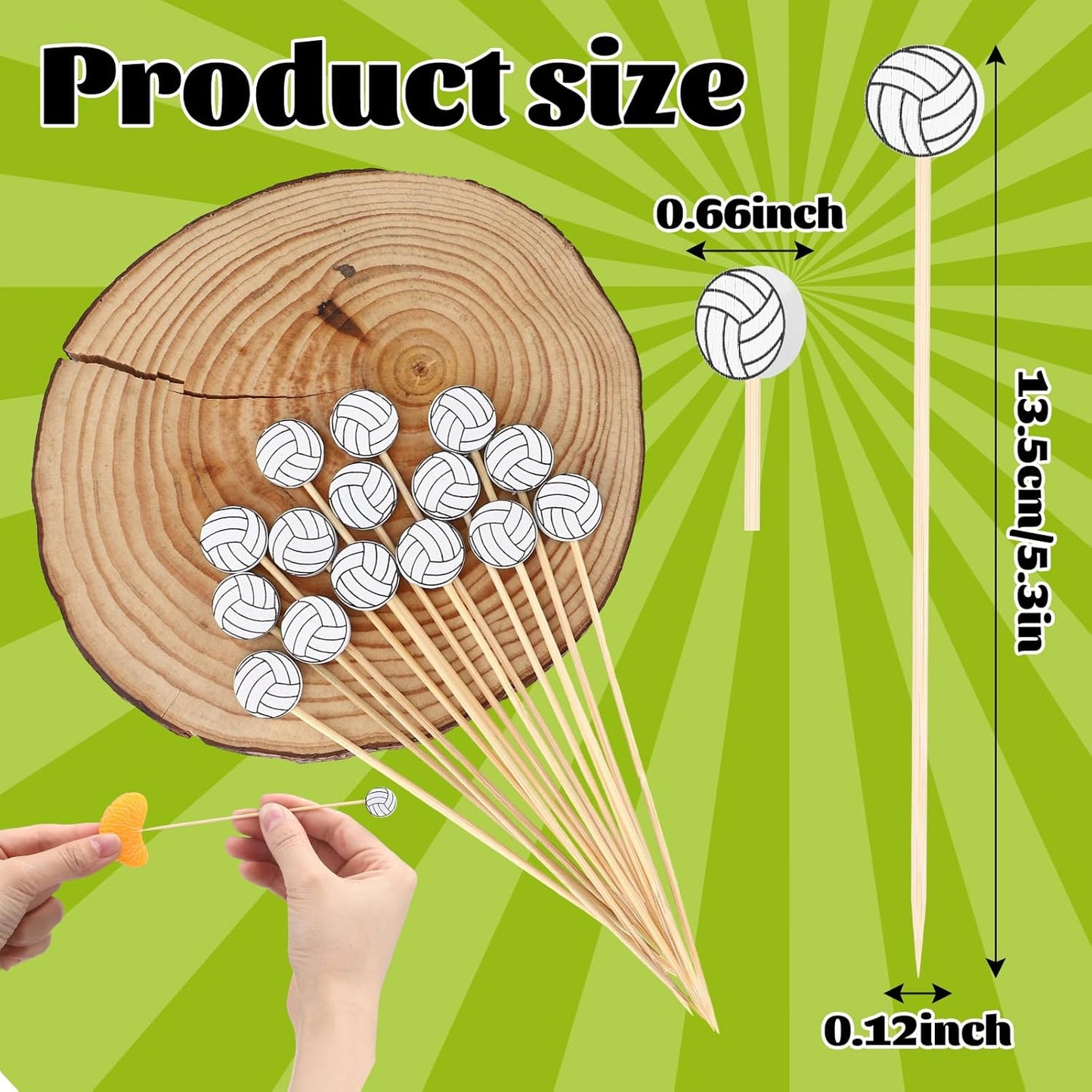 200 Pcs Volleyball Cocktail Picks 4.7" Toothpicks for Appetizer Drink Stirrer Birthday Party Decoration Cupcake Sandwich Fruit Skewer Bamboo Sticks Club Catering Event Buffet Holiday Party