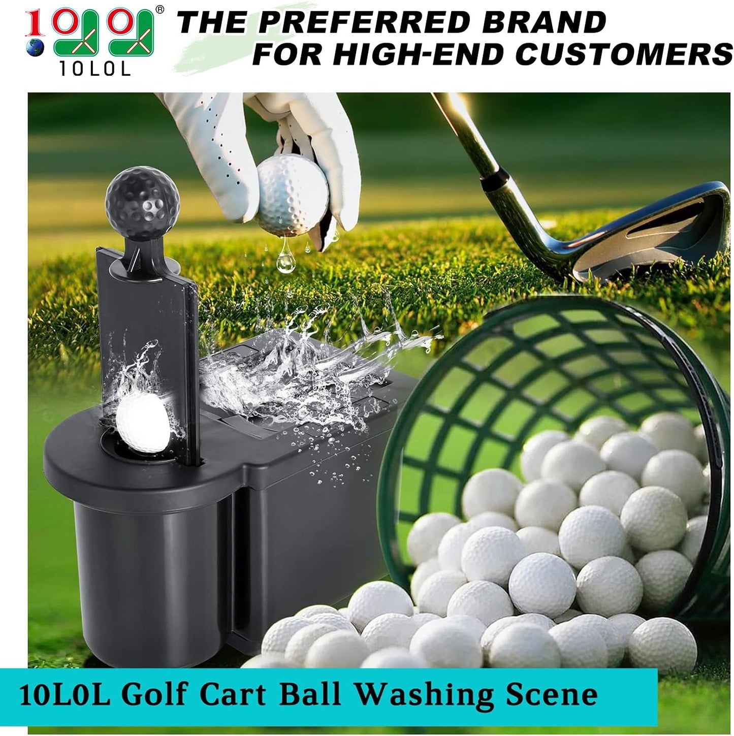10L0L Golf Cart Ball Washer, Golf Club Head Cleaner for Yamaha, EZGO, Club Car, Star EV-Universal & Detachable