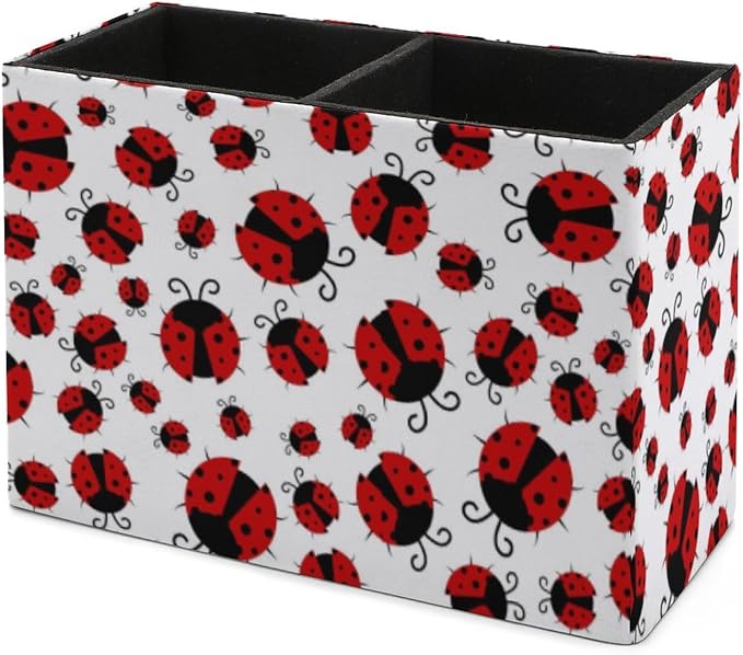 Pen Holder, Pencil Holder for Desk Organizer, Summer Red Ladybugs PU Leather - Image 7