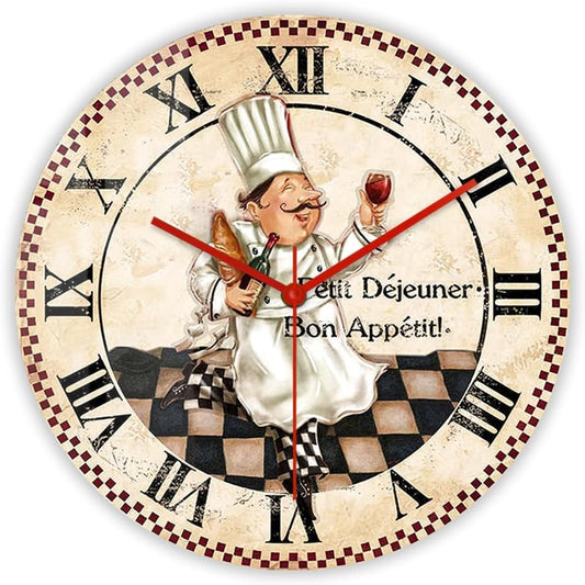12 Inch Kitchen Wall Clock Roman Numerals, Vintage Decorative Wall Watch Clock Silent Quartz Non Ticking Battery Operated Round Wall Art Clock for Restaurant Dining Room Farmhouse Chef Gift