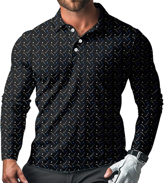 Men's Long Sleeve Golf Shirt Quick Dry 3 Button Work Fishing Outdoor Casual by SQPO