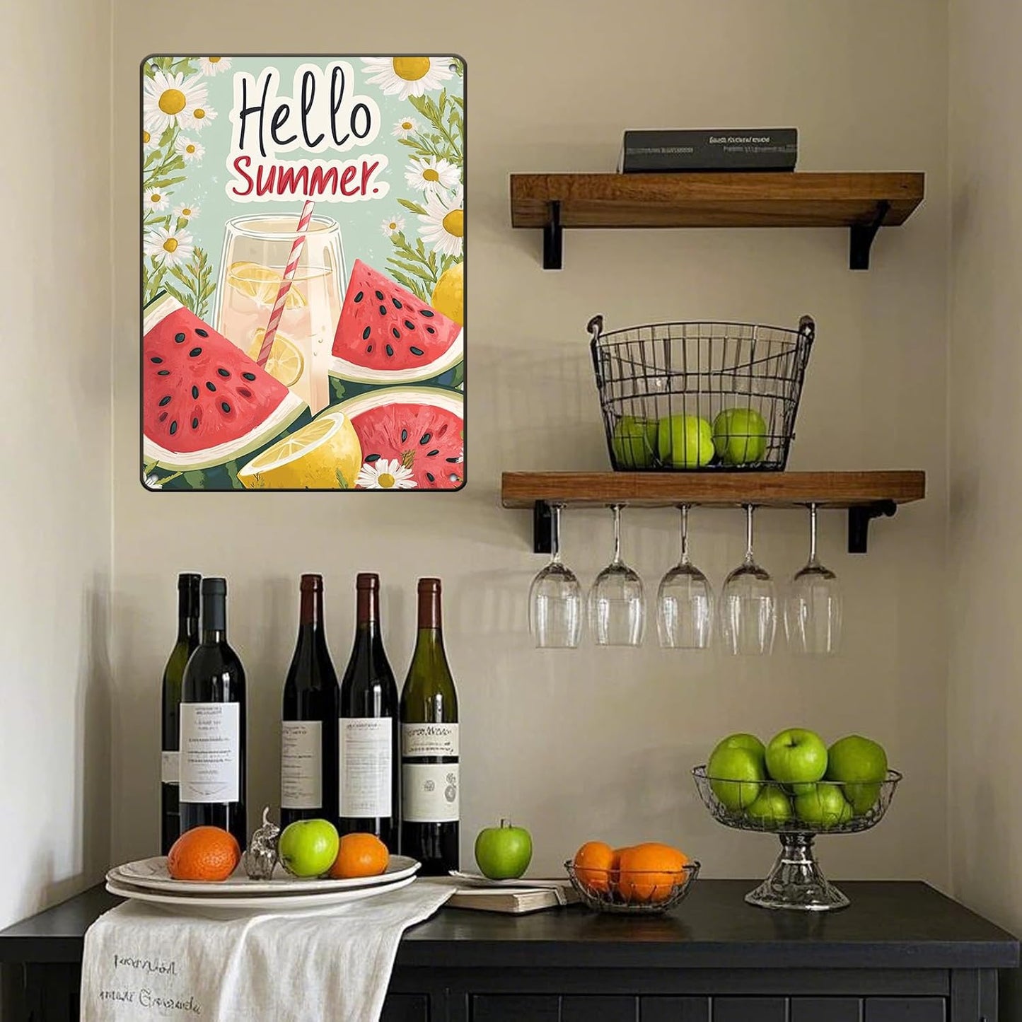Hello Summer Vintage Tin Sign Watermelon Summer Decor Funny Wall Decor for Home Cafes Office Club 12x16 Inch