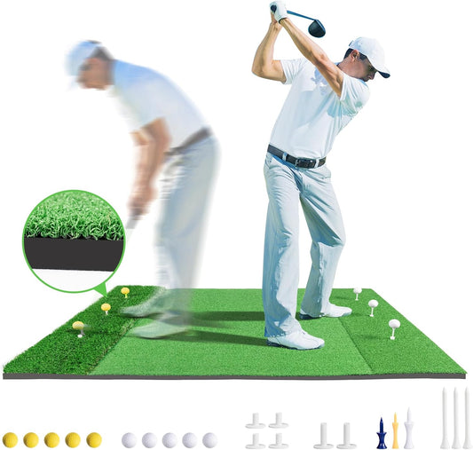 Golf Hitting Mat Indoor Outdoor, 5 * 4ft Thickened Golf Practice Mat with 3 Turfs for Backyard Swing,Driving Chipping Training