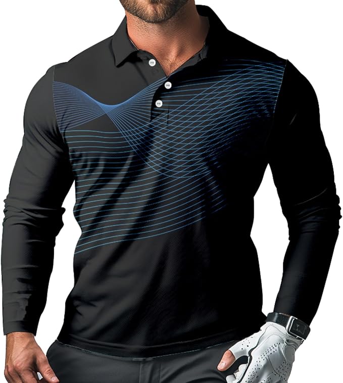 Men's Long Sleeve Golf Shirt Quick Dry 3 Button Work Fishing Outdoor Casual by SQPO