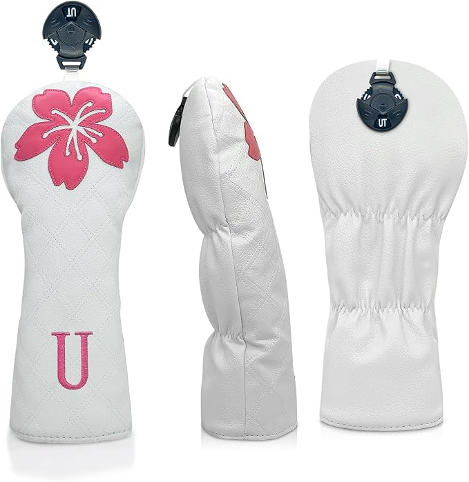 Grid Cherry Blossom Design Golf Covers PU Headcovers Set Fits Driver Fairway - Image 2