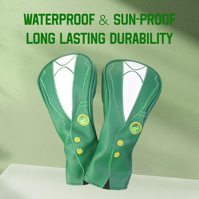 Green Jacket Golf Club Covers, PU Leather Elastic Neckline Golf Head Covers - Image 3