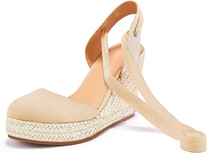 FISACE Womens Summer Espadrille Heel Platform Wedge Sandals Ankle Buckle Strap - Image 7