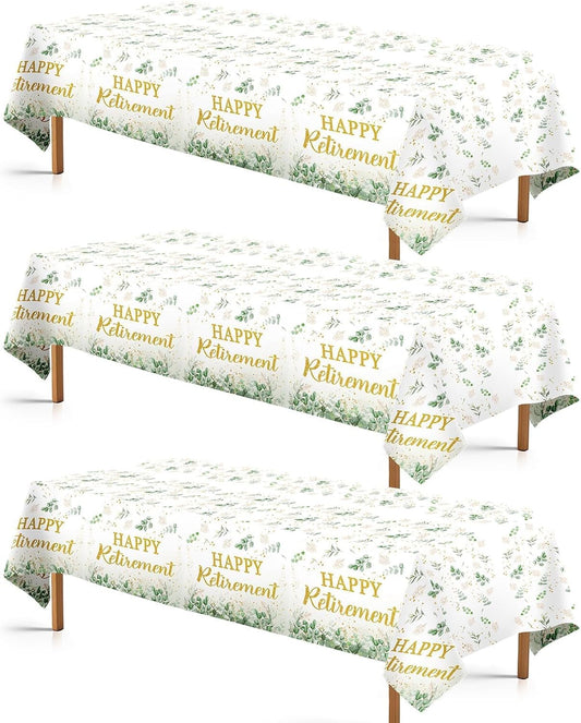 3Pcs Sage Green Retirement Party Decorations Greenery Happy Retirement Tablecloth Plastic Rectangle Gold Green Retired Table Cloth for Women Men Teachers Goodbye Going Away Party Supplies 54" x 107"