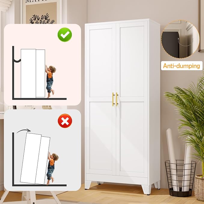 White Pantry Storage Cabinet, Metal Storage Cabinet, - Image 7