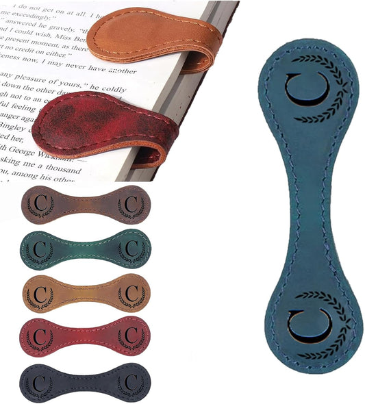 Artlaza Personalized Magnetic Leather Bookmark, 26 Letters Custom Leather Bookmarks, Handmade, Leather Magnetic Bookmark for Book Lovers Readers Women Kid(Blue，C）