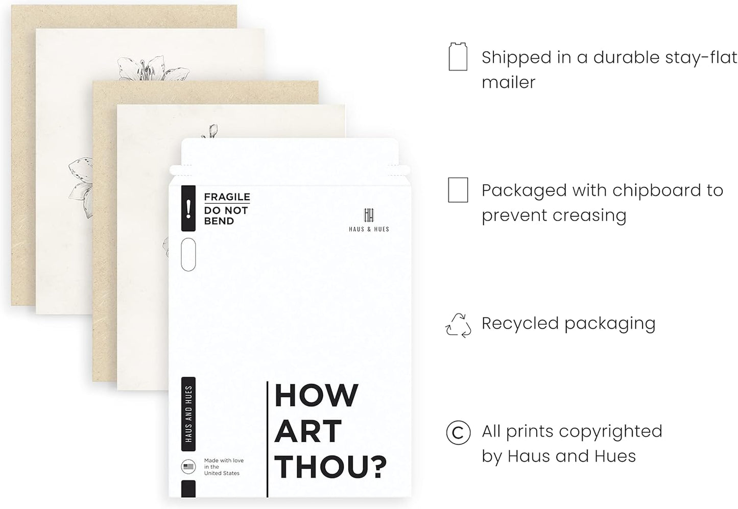 HAUS AND HUES Grey Floral Wall Art - Set of 4 Plant Posters for Wall Vintage, Botanical Prints, Black and White Flower Pictures for Room Aesthetic, Farmhouse Bathroom, Rustic Art (11x14, UNFRAMED)