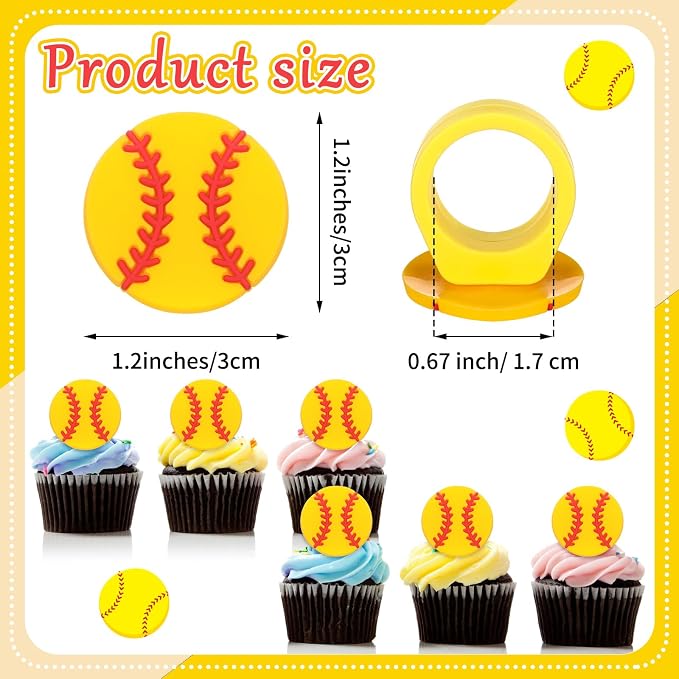 Honeydak 48 Pcs Softball Cupcake Rings Toppers Decoration Sport Ball Theme Cake - Image 2