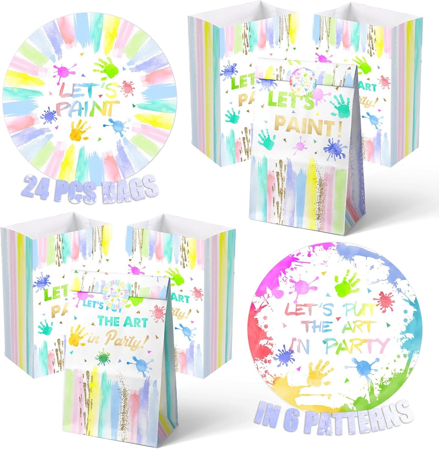 24 Art Birthday Party Favor Bags Painting Goodie Bags Rainbow Pastel Colorful Paint Party Favors for Kids Painting Birthday Party Decoration