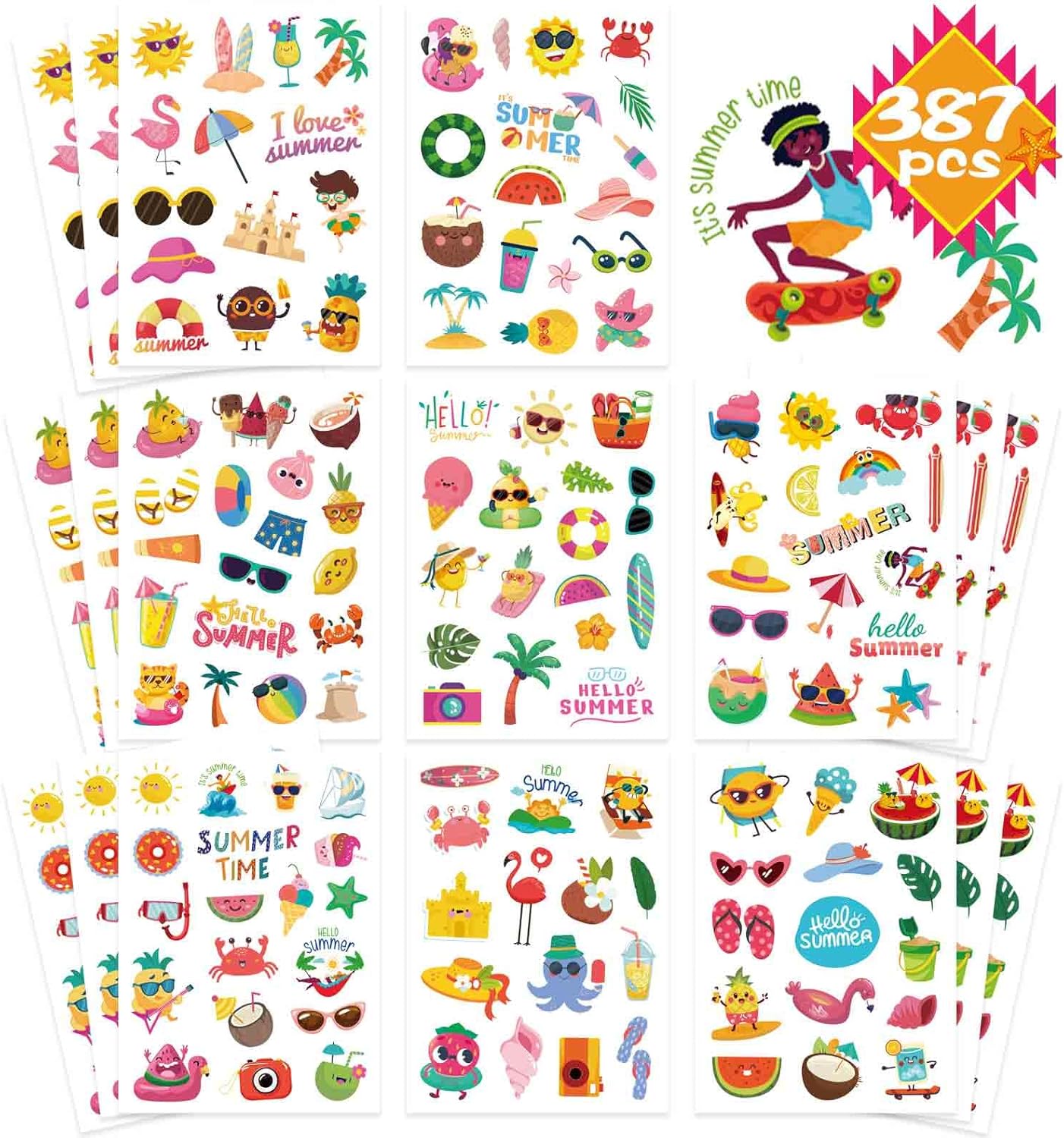 24 Sheets Summer Stickers Pool Beach Luau Hawaii Sticker Sea Beach Sun Stickers Hawaii Tropical Party Decoration Sticker Summer Holiday Party Favors