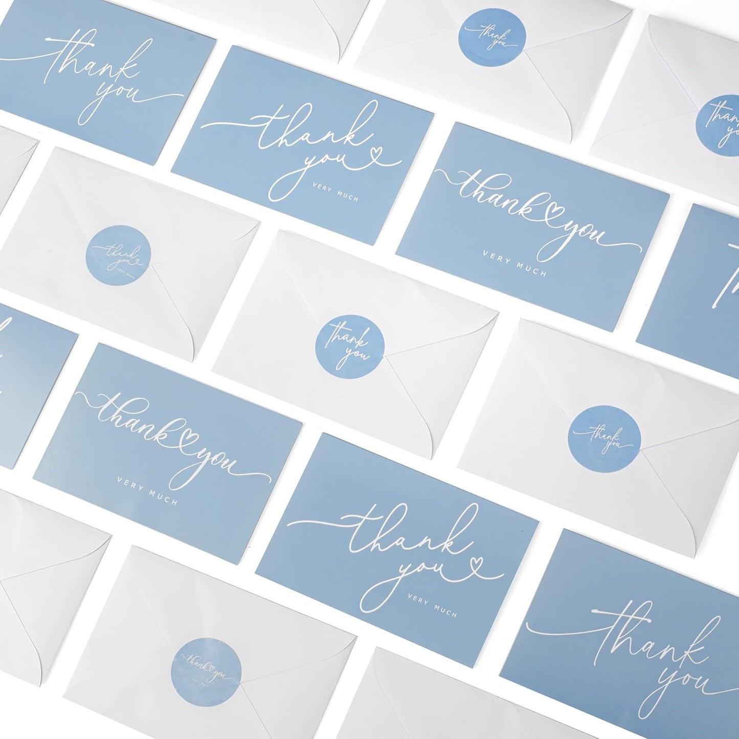 100 Bulk Light blue Thank You Cards with white Envelopes and stickers - 4 Minimalistic Designs Blank Thank You Notes with Envelopes for business Wedding Bridal Gift Baby Shower Business Graduation